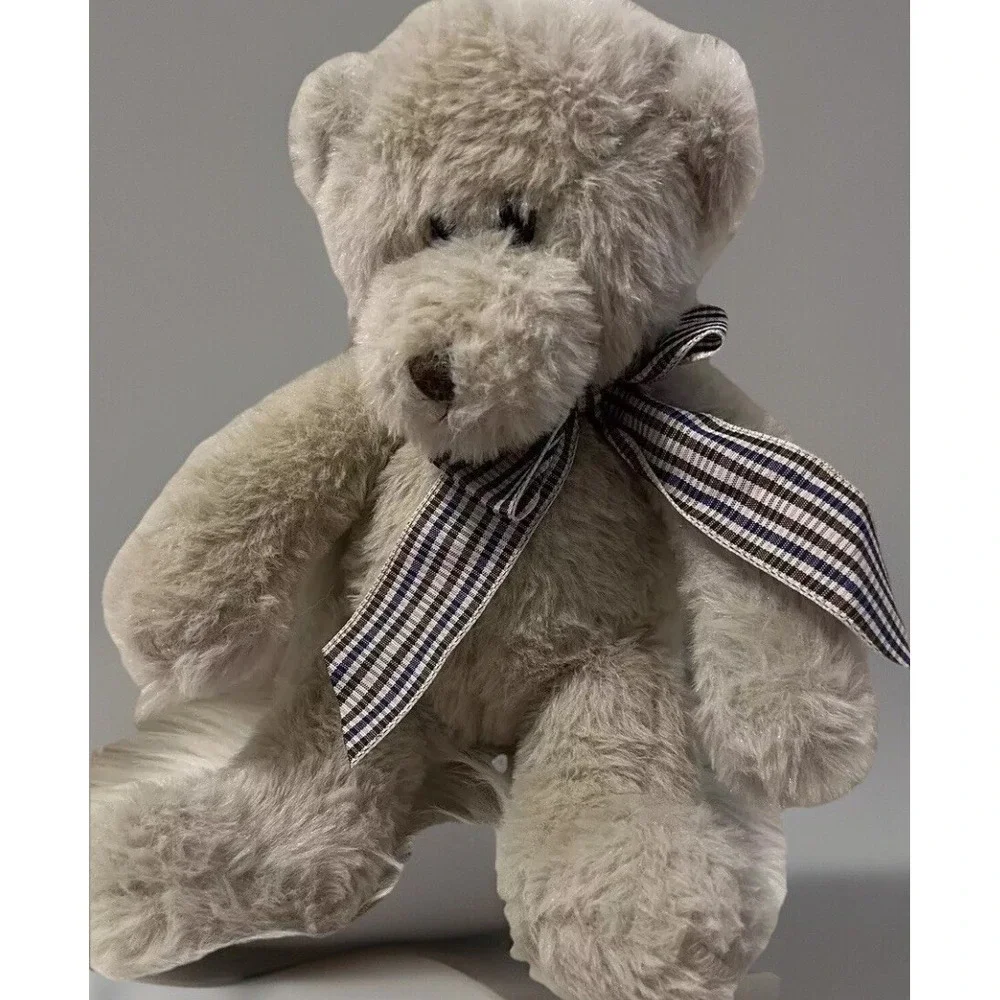Burton + Burton Grey‎ Teddy Bear Plush Baby Soft Checked Bow Stuffed Animal 10